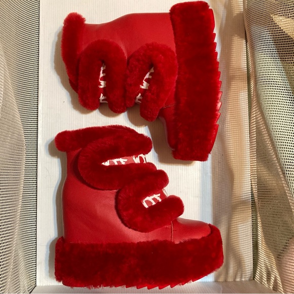 Dizzy Dream Wedge Fur Booties Women – Red Anthony Wang Sz 7 - Picture 11 of 11